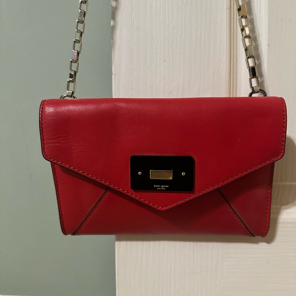 Kate Spade Red Leather Clutch with Chain Strap
